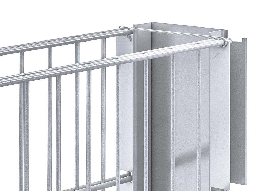Gabion fence post, galvanised, inside view detail