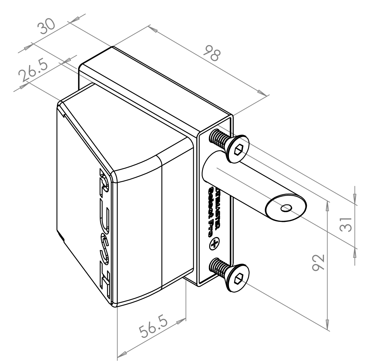 Gatemaster Bolt on Quick Exit Keyed Gate Lock, drawing