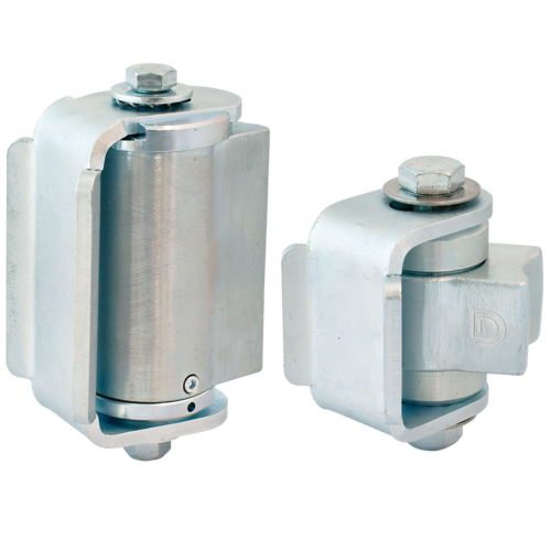 Shut It centre-mount self-closing hinge set for round posts, etched logo