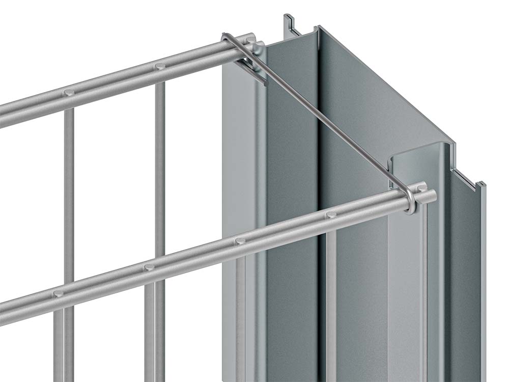 Gabion fence post and panel connection, detail