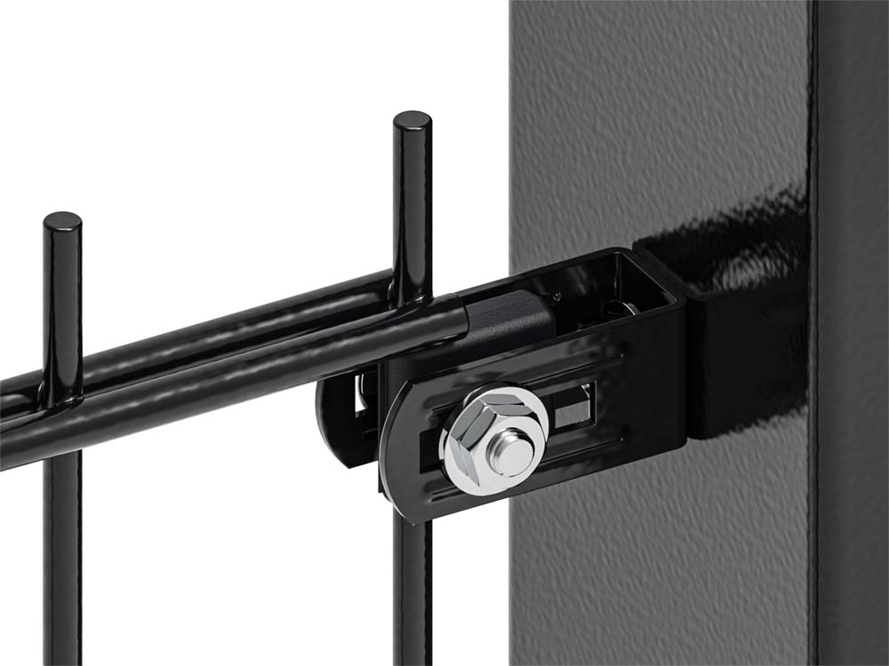 Gate connector mounted against a post