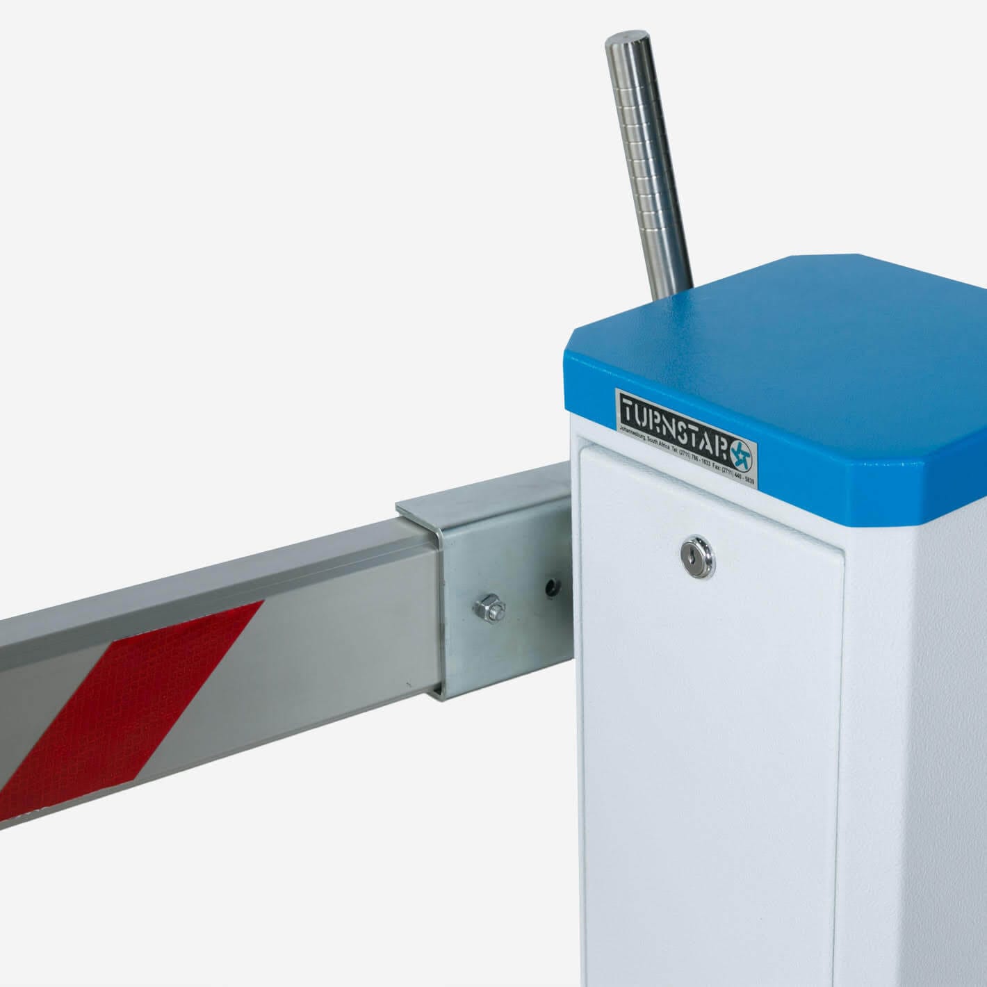 Close view of the Velocity Manual cabinet lid, boom bracket and lifting handle.