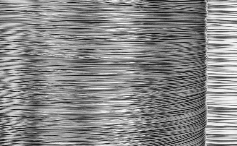 Galvanised steel wire coil, close-up of the wire