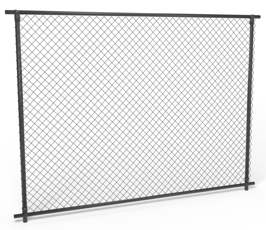 A 6 ft black chain link fence section with line posts, loop caps, a top rail and a bottom rail
